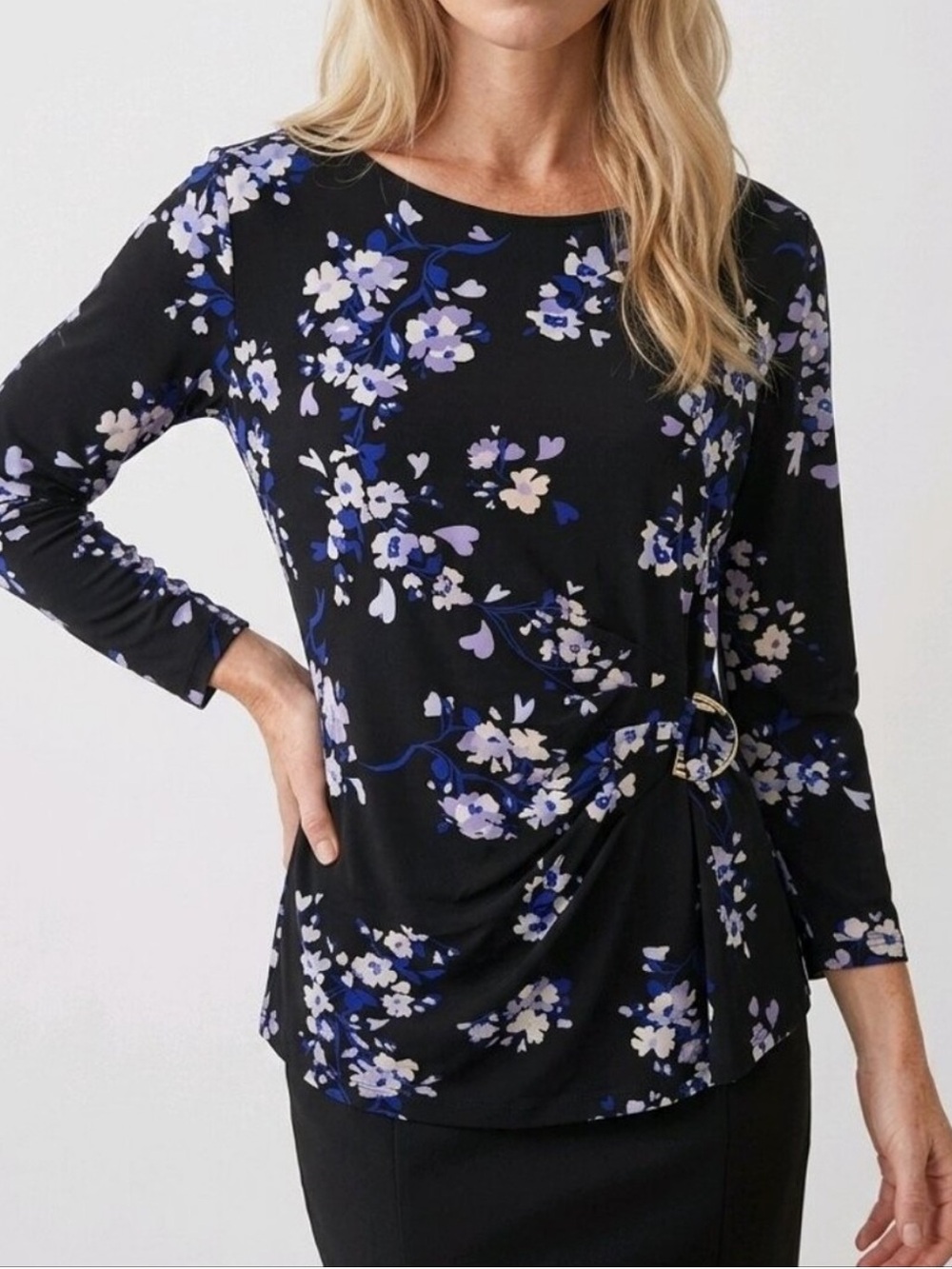 Liz Claiborne Floral Blouse with Gold Ring